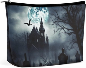 Portable Small Cosmetic Bag Cute Travel Makeup Bag Gothic Happy Halloween Waterproof Toiletry Bag for Women