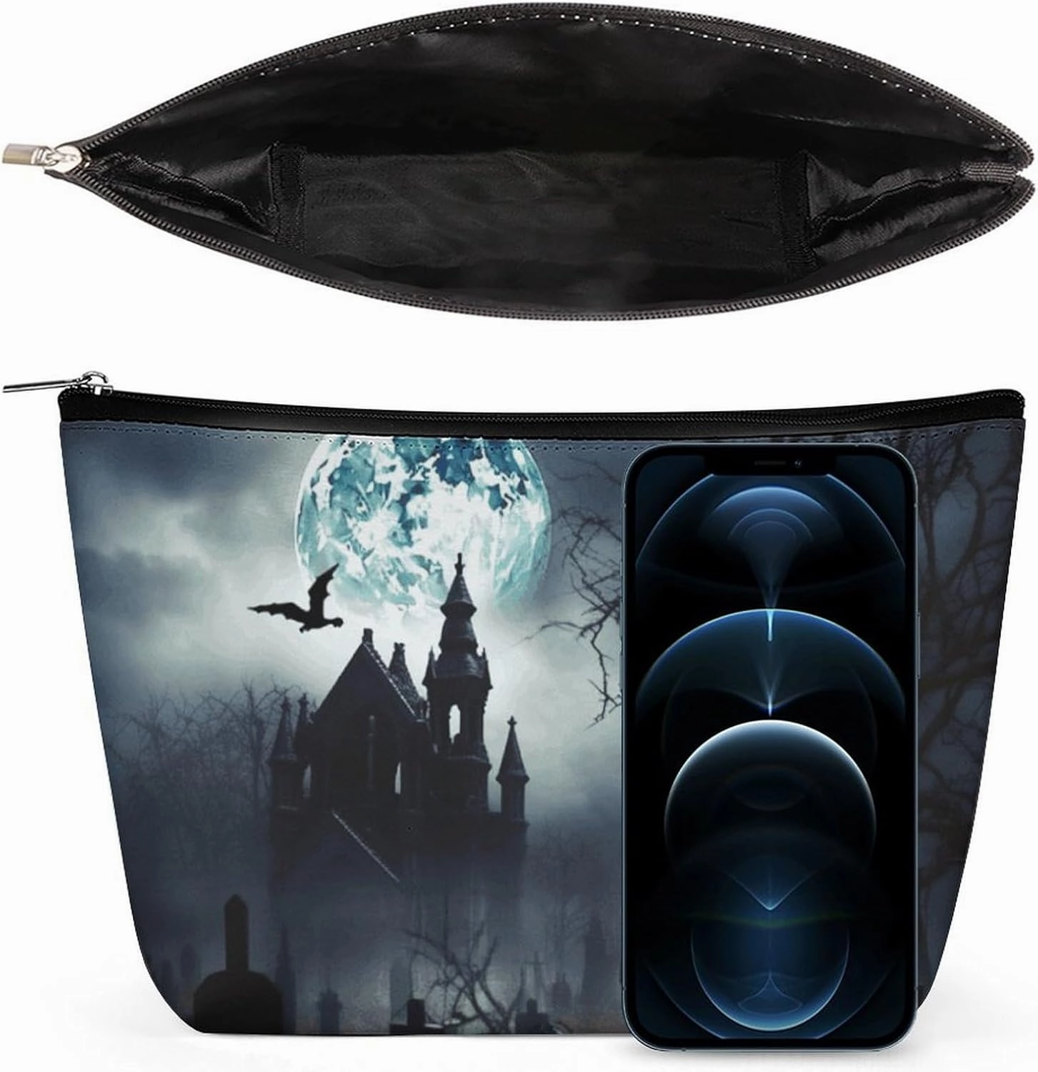 Portable Small Cosmetic Bag Cute Travel Makeup Bag Gothic Happy Halloween Waterproof Toiletry Bag for Women