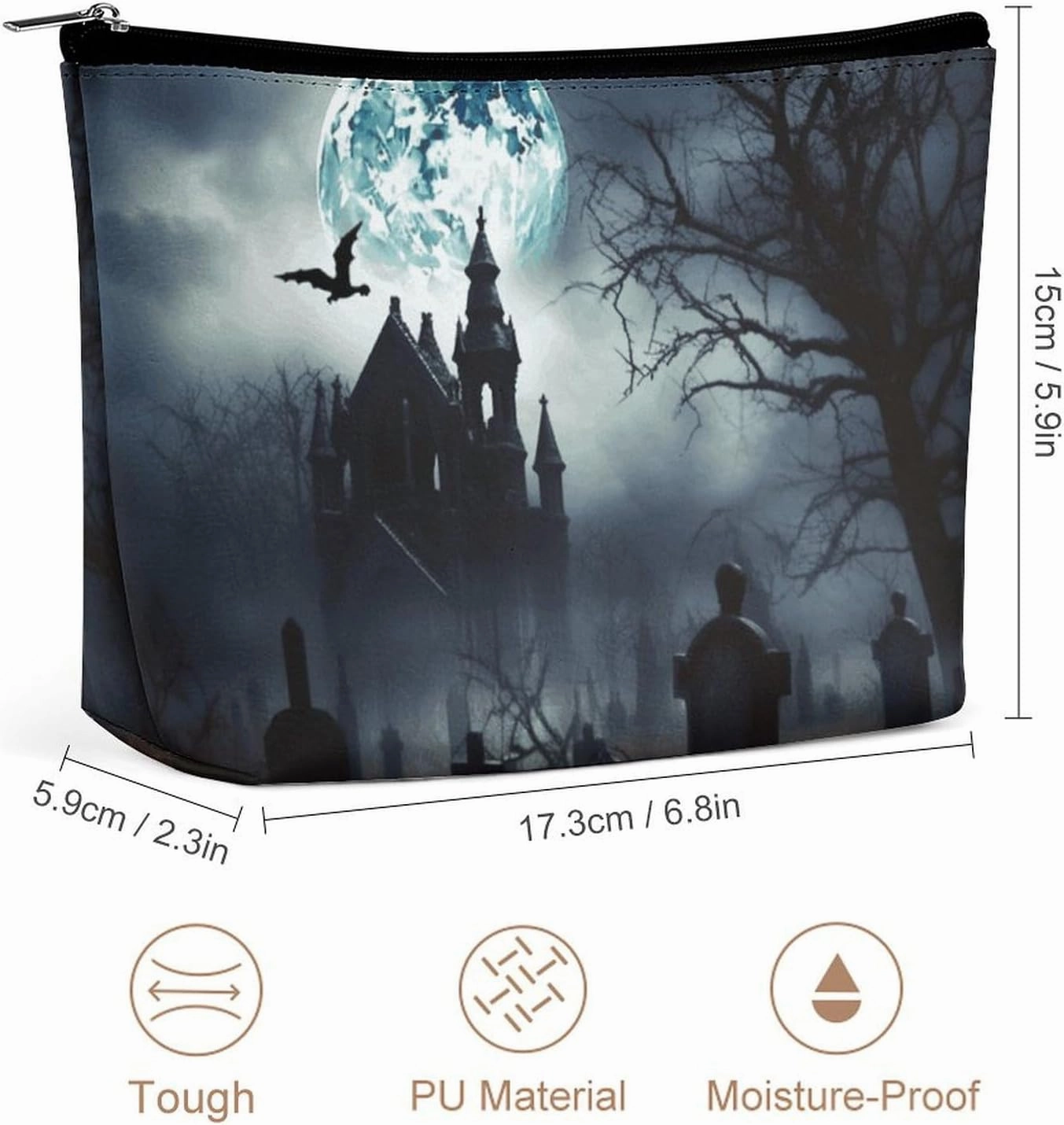Portable Small Cosmetic Bag Cute Travel Makeup Bag Gothic Happy Halloween Waterproof Toiletry Bag for Women