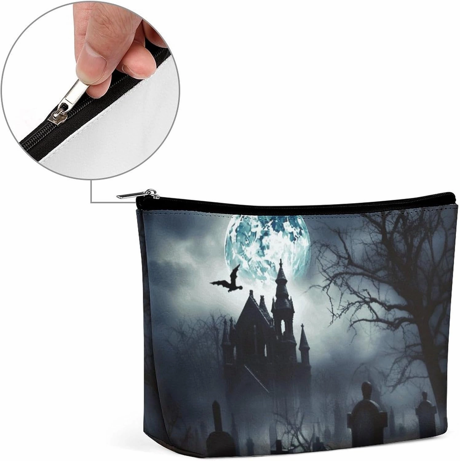 Portable Small Cosmetic Bag Cute Travel Makeup Bag Gothic Happy Halloween Waterproof Toiletry Bag for Women