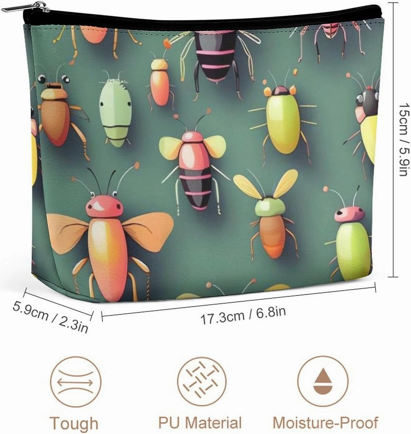 Portable Small Cosmetic Bag Cute Travel Makeup Bag Insect Atlas Waterproof Toiletry Bag for Women
