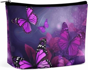 Portable Small Cosmetic Bag Cute Travel Makeup Bag Purple Butterflies Waterproof Toiletry Bag for Women