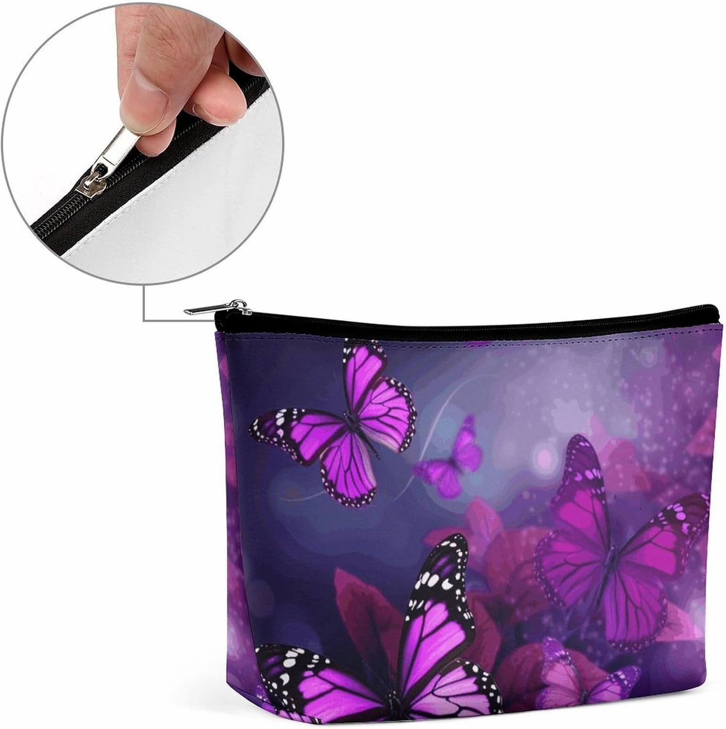 Portable Small Cosmetic Bag Cute Travel Makeup Bag Purple Butterflies Waterproof Toiletry Bag for Women