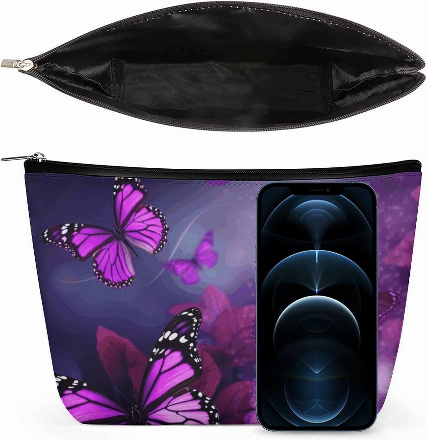 Portable Small Cosmetic Bag Cute Travel Makeup Bag Purple Butterflies Waterproof Toiletry Bag for Women