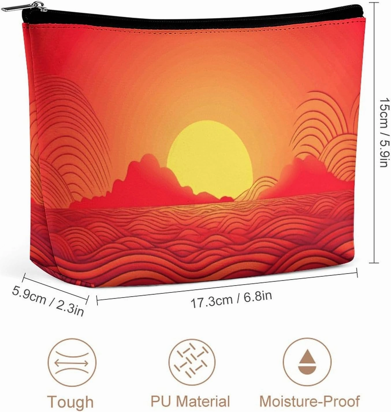 Portable Small Cosmetic Bag Cute Travel Makeup Bag Red Sunrise Waterproof Toiletry Bag for Women