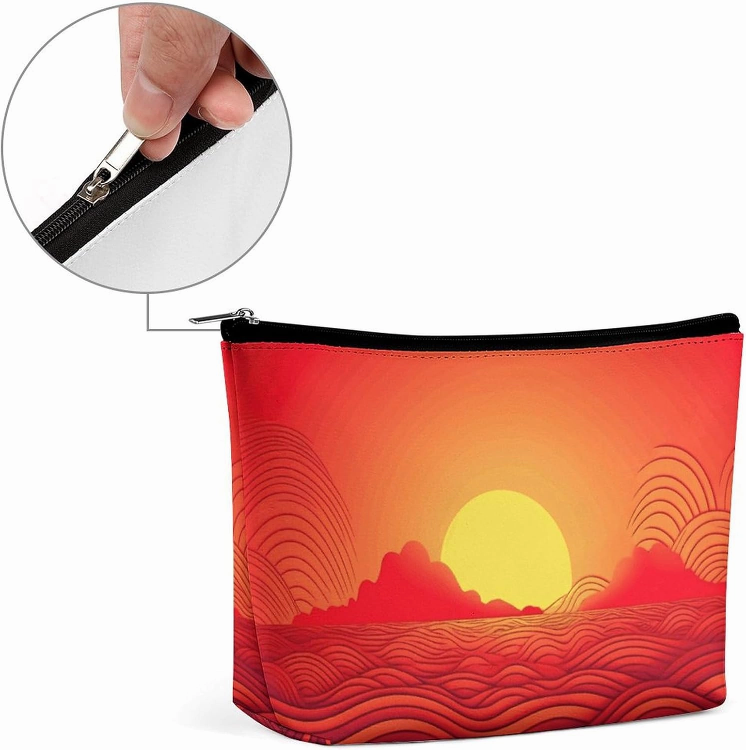 Portable Small Cosmetic Bag Cute Travel Makeup Bag Red Sunrise Waterproof Toiletry Bag for Women