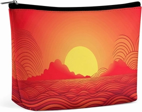 Portable Small Cosmetic Bag Cute Travel Makeup Bag Red Sunrise Waterproof Toiletry Bag for Women