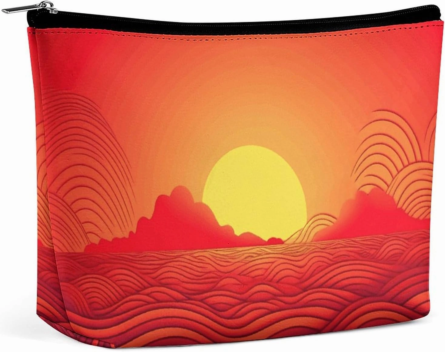 Portable Small Cosmetic Bag Cute Travel Makeup Bag Red Sunrise Waterproof Toiletry Bag for Women