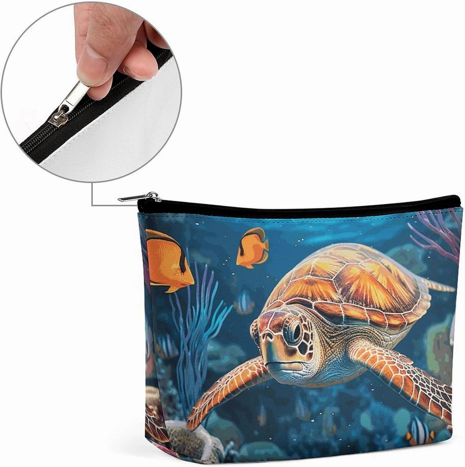 Portable Small Cosmetic Bag Cute Travel Makeup Bag Tropical Fish Starfish Waterproof Toiletry Bag for Women
