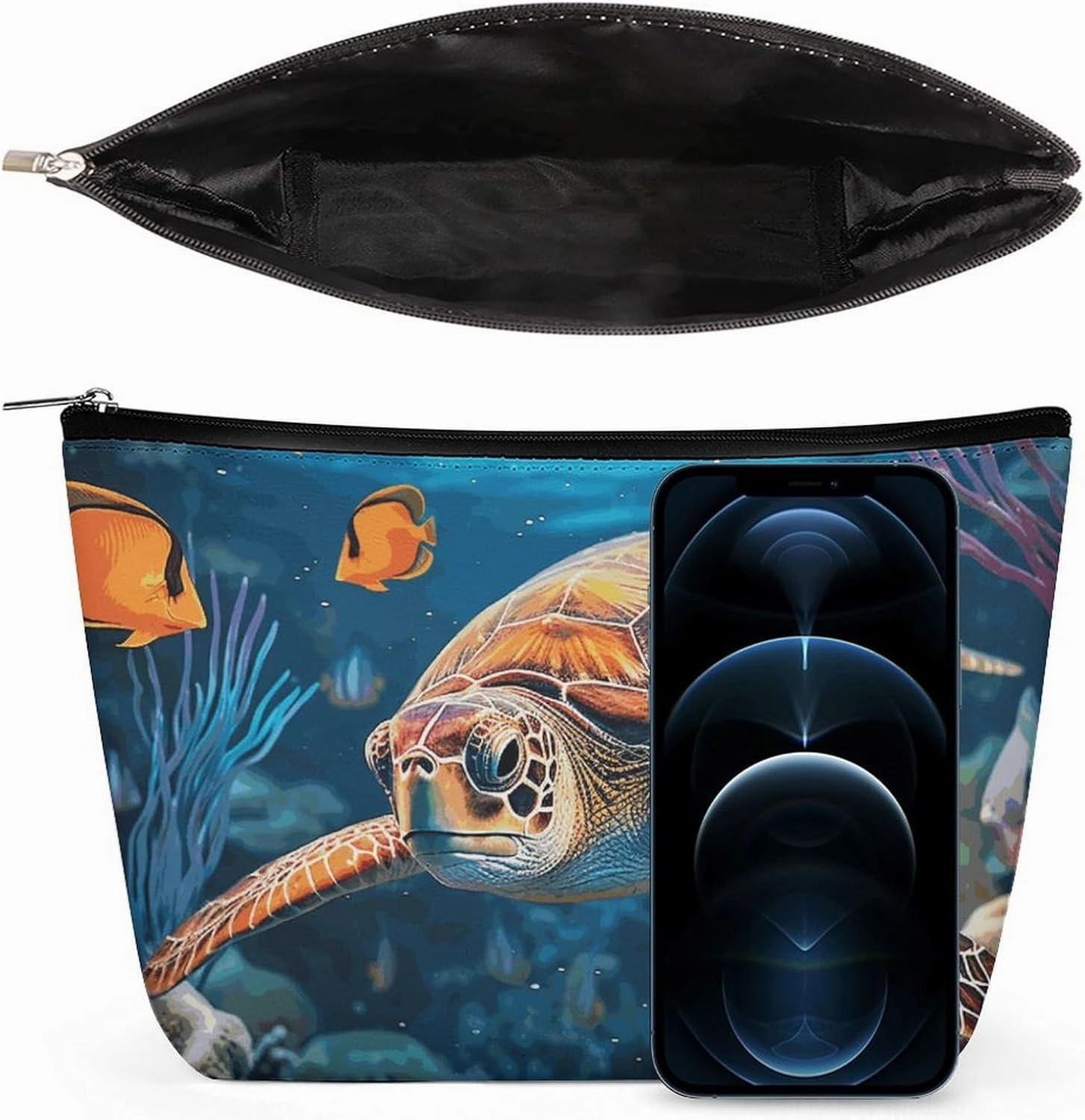 Portable Small Cosmetic Bag Cute Travel Makeup Bag Tropical Fish Starfish Waterproof Toiletry Bag for Women