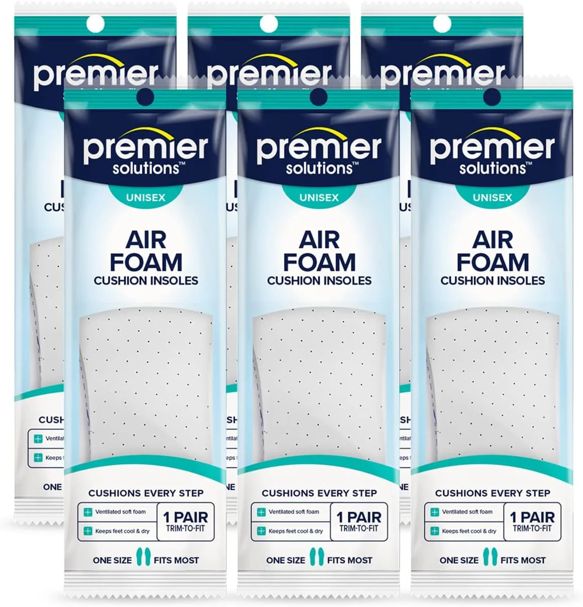 Premier Solutions™ Air Foam Insoles, Unisex, Cut to Size, 6 Count