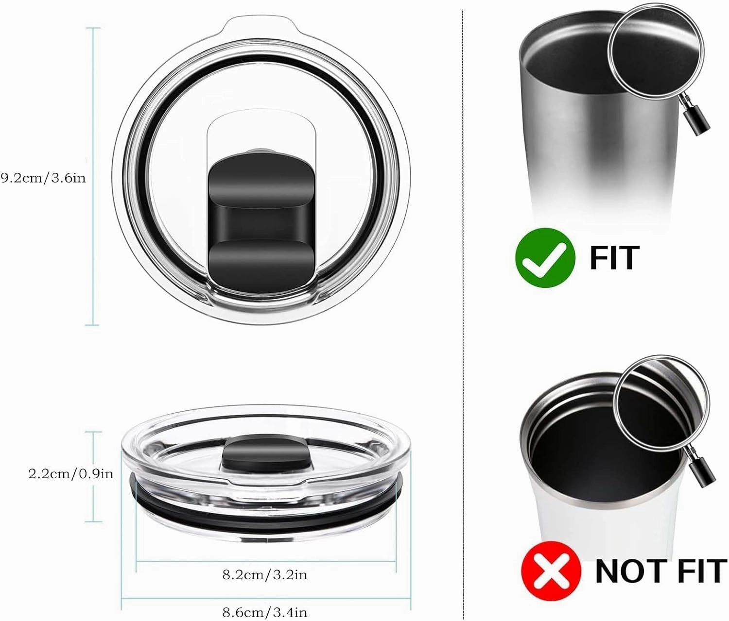 Premium 4 Pack 20 oz Tumbler Lid, Replacement Lids Compatible for YETI 20 oz Tumbler, 10/24 oz Mug and 10 oz Lowball, Spill Proof Cup Lids Covers with Magnetic Slider Switch, BPA Free
