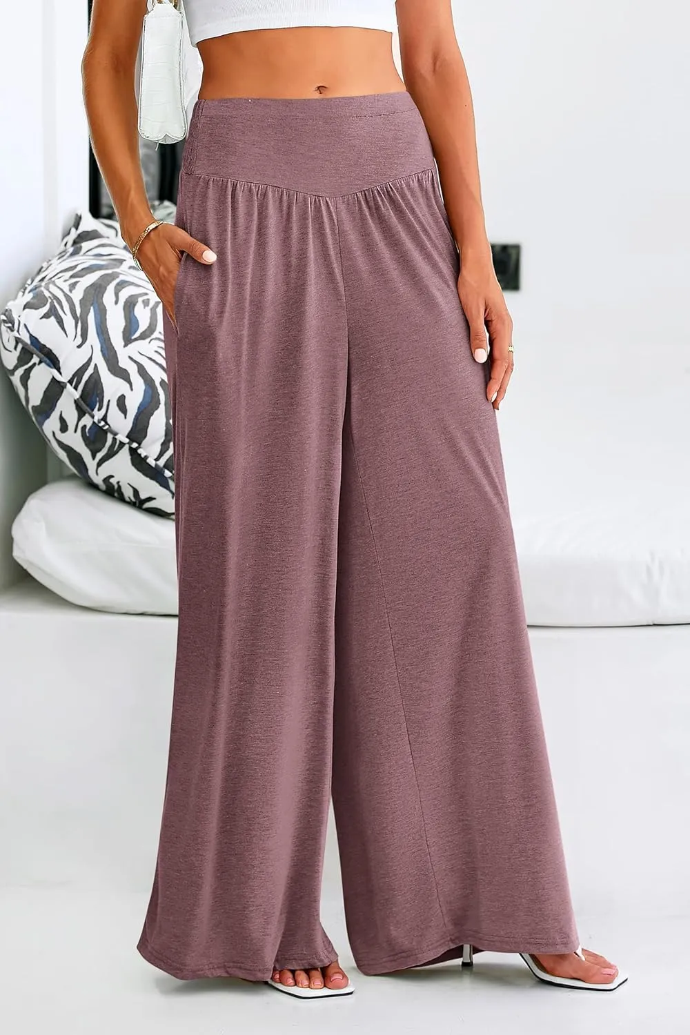 PRETTYGARDEN Women's Summer Wide Leg Trouser Pants Casual High Waisted Flowy Palazzo Lounge Pant with Pockets