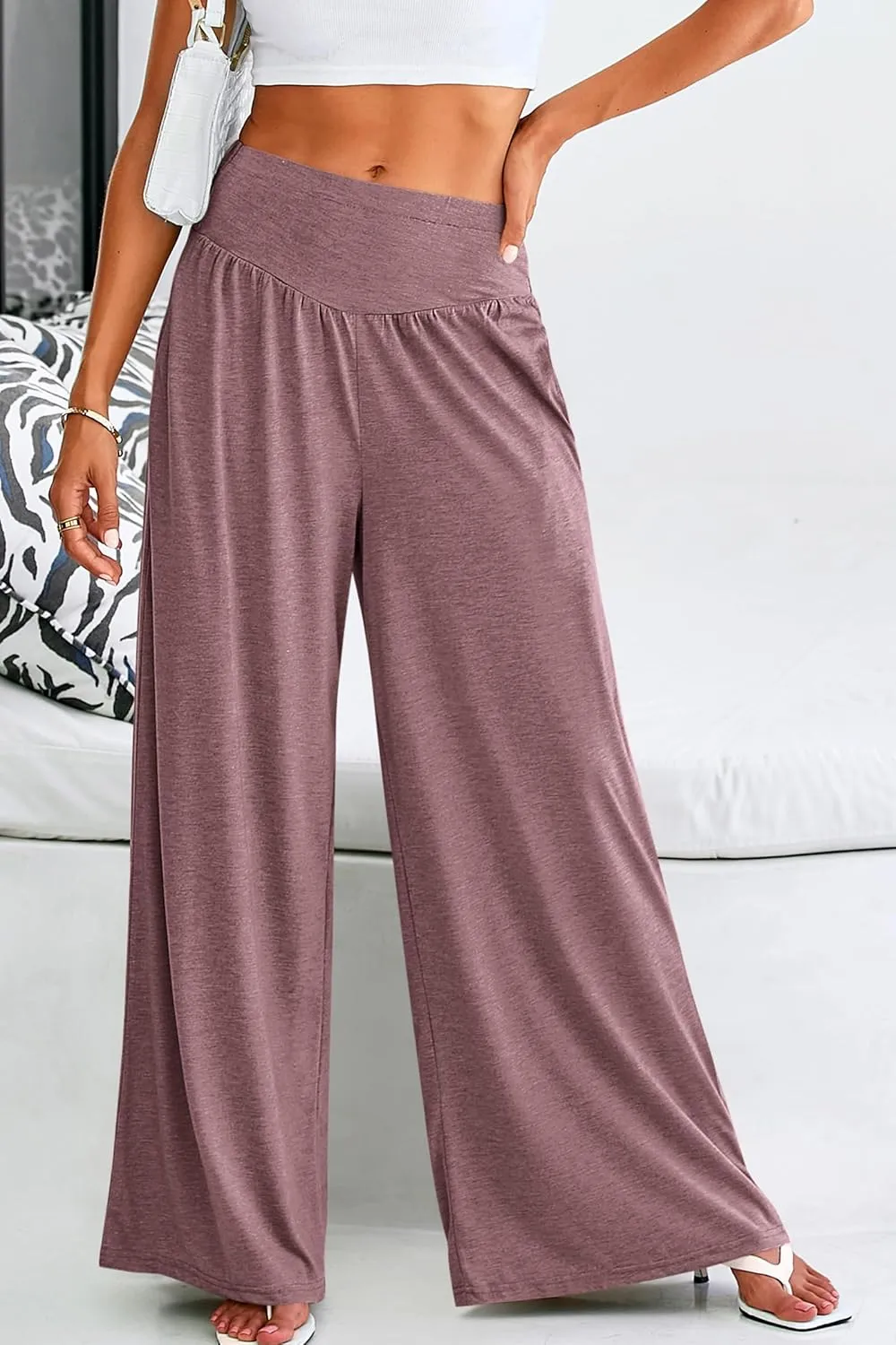PRETTYGARDEN Women's Summer Wide Leg Trouser Pants Casual High Waisted Flowy Palazzo Lounge Pant with Pockets
