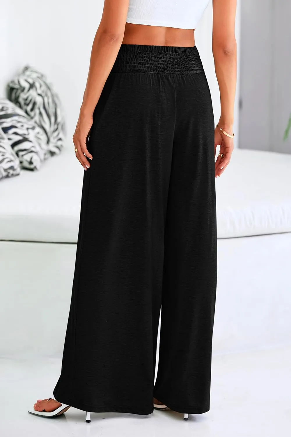 PRETTYGARDEN Women's Summer Wide Leg Trouser Pants Casual High Waisted Flowy Palazzo Lounge Pant with Pockets