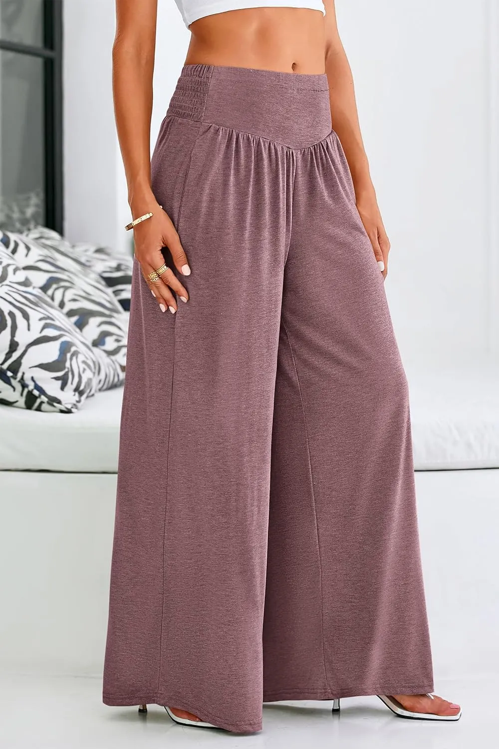 PRETTYGARDEN Women's Summer Wide Leg Trouser Pants Casual High Waisted Flowy Palazzo Lounge Pant with Pockets