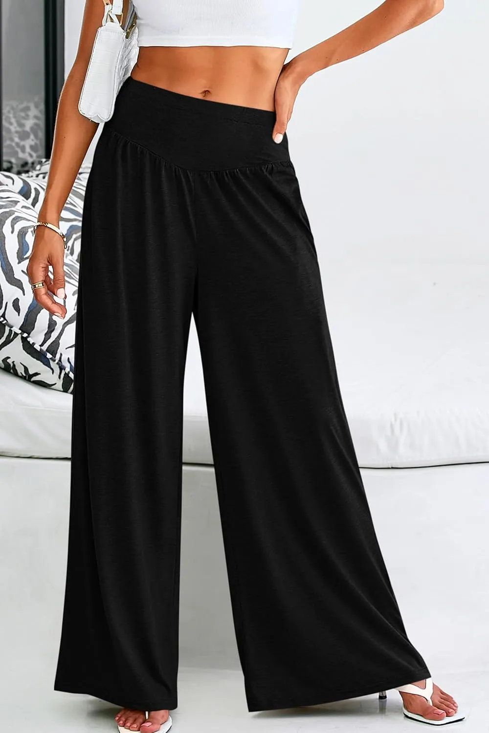 PRETTYGARDEN Women's Summer Wide Leg Trouser Pants Casual High Waisted Flowy Palazzo Lounge Pant with Pockets