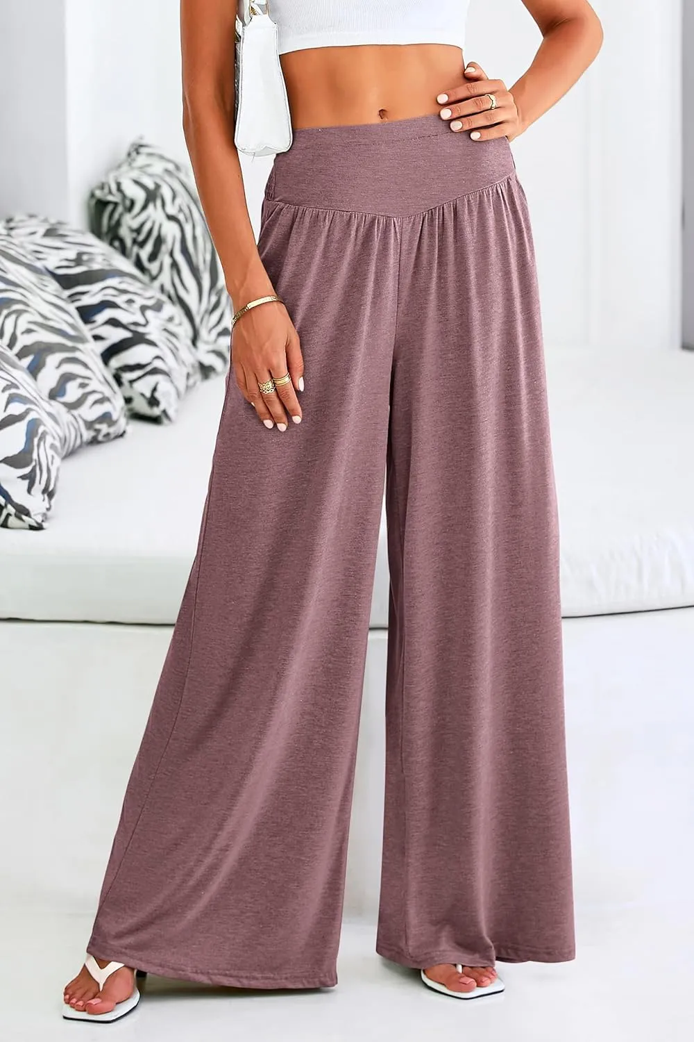 PRETTYGARDEN Women's Summer Wide Leg Trouser Pants Casual High Waisted Flowy Palazzo Lounge Pant with Pockets