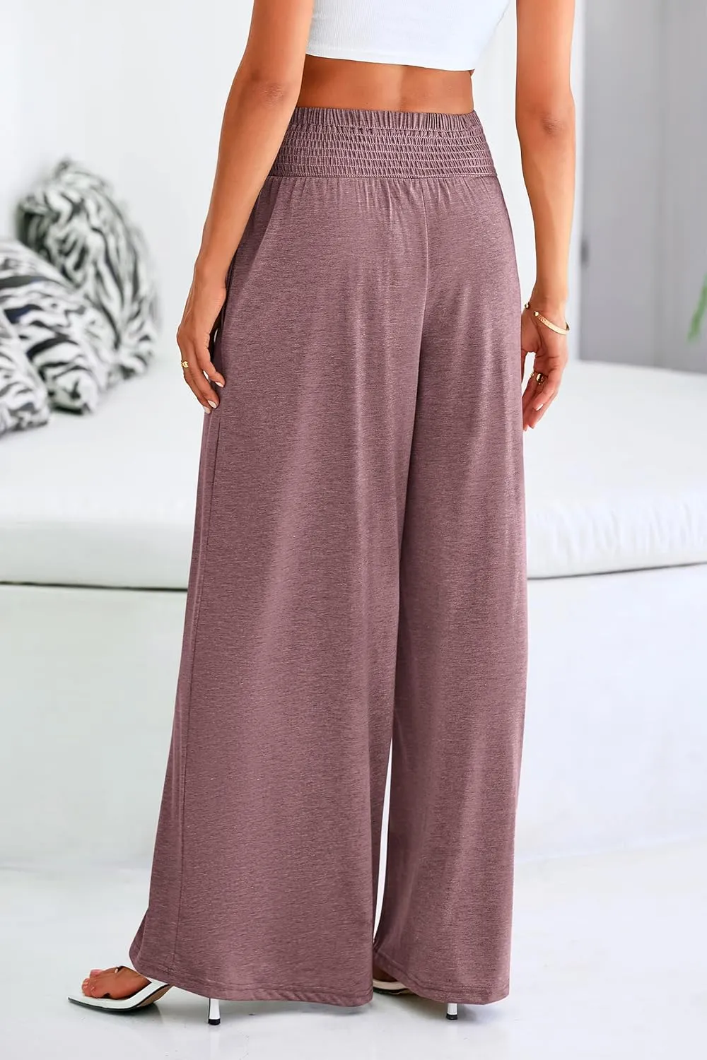 PRETTYGARDEN Women's Summer Wide Leg Trouser Pants Casual High Waisted Flowy Palazzo Lounge Pant with Pockets