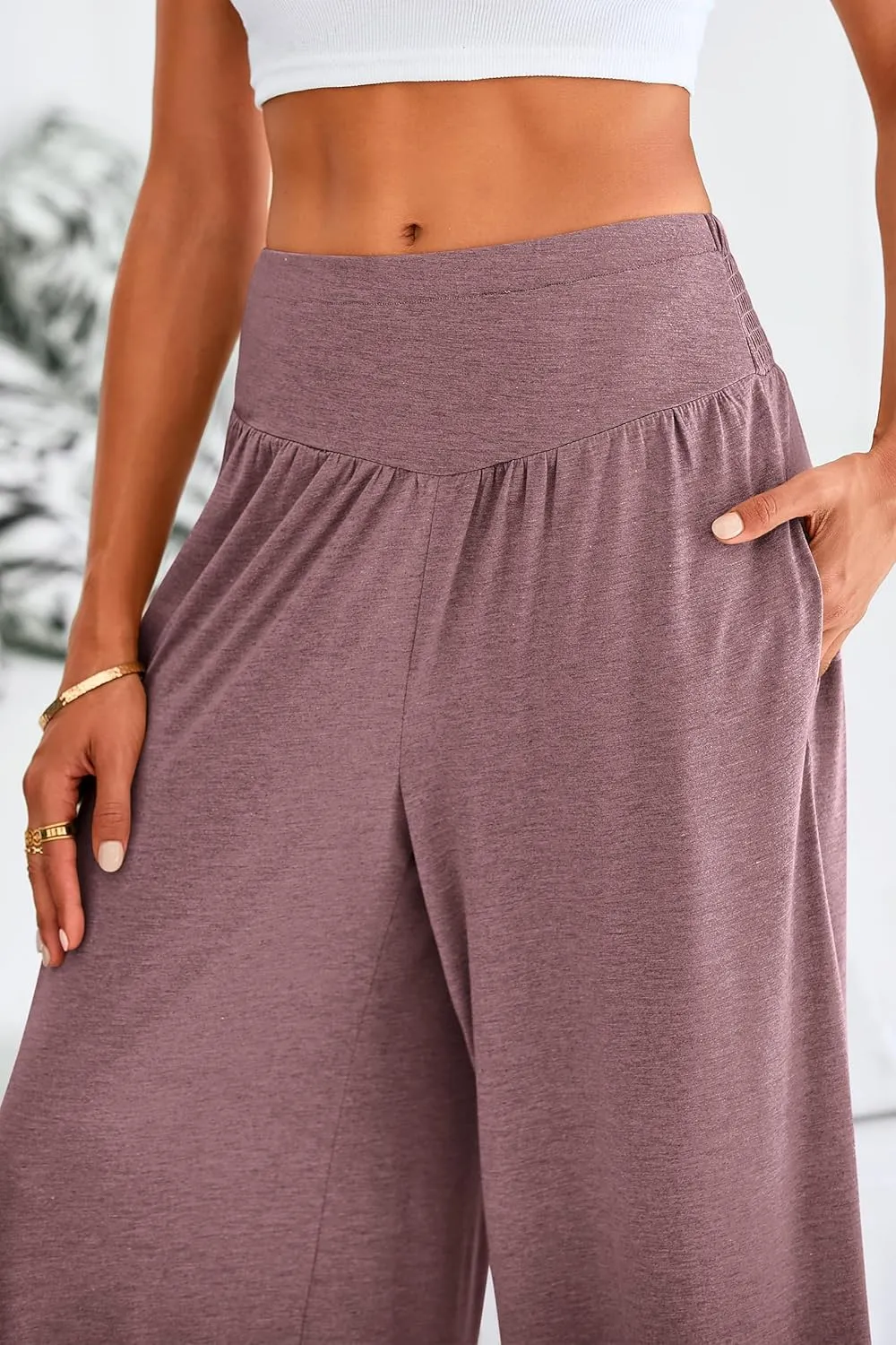 PRETTYGARDEN Women's Summer Wide Leg Trouser Pants Casual High Waisted Flowy Palazzo Lounge Pant with Pockets
