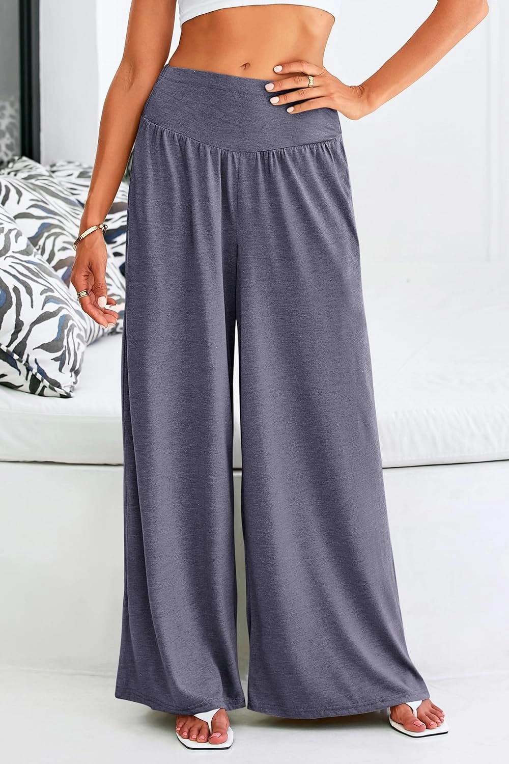 PRETTYGARDEN Women's Summer Wide Leg Trouser Pants Casual High Waisted Flowy Palazzo Lounge Pant with Pockets