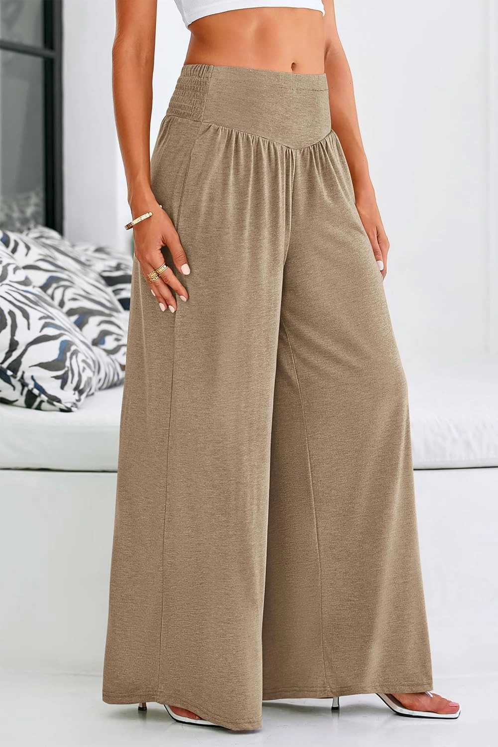 PRETTYGARDEN Women's Summer Wide Leg Trouser Pants Casual High Waisted Flowy Palazzo Lounge Pant with Pockets