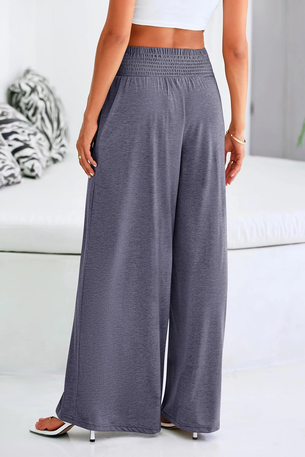 PRETTYGARDEN Women's Summer Wide Leg Trouser Pants Casual High Waisted Flowy Palazzo Lounge Pant with Pockets