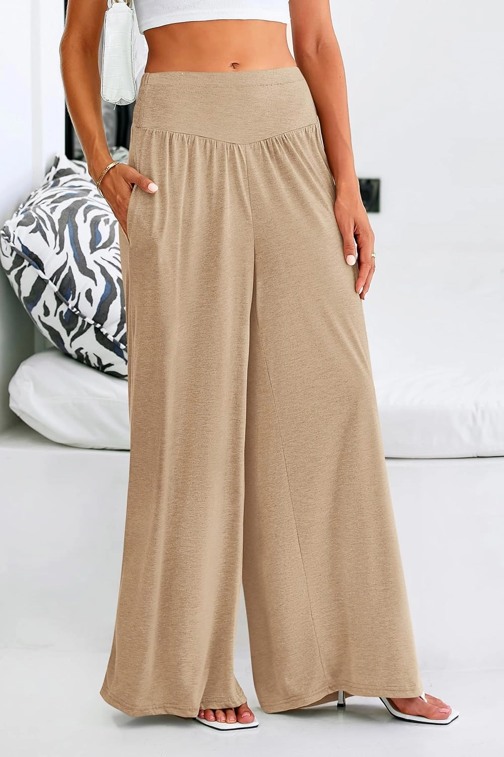 PRETTYGARDEN Women's Summer Wide Leg Trouser Pants Casual High Waisted Flowy Palazzo Lounge Pant with Pockets