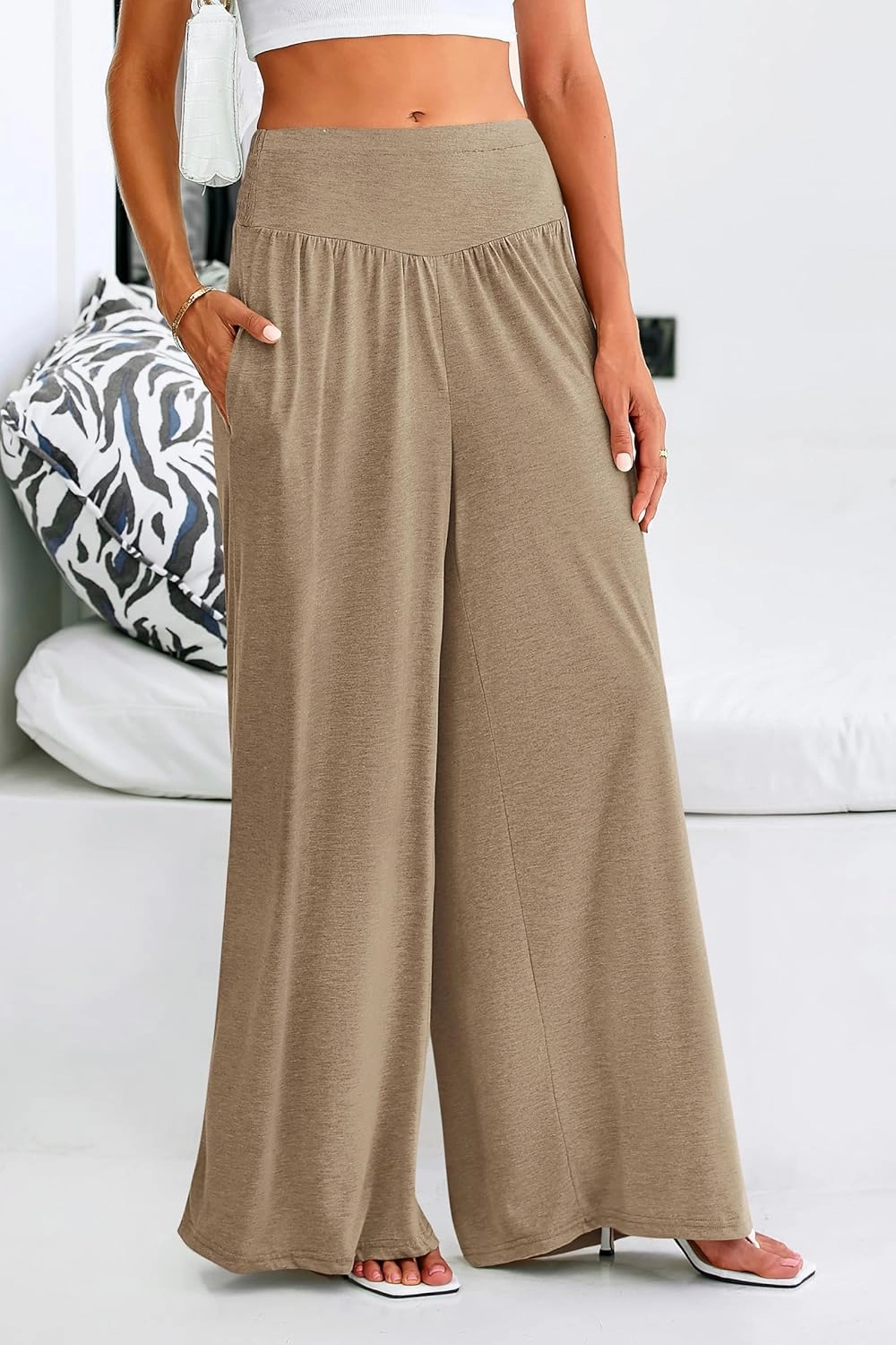 PRETTYGARDEN Women's Summer Wide Leg Trouser Pants Casual High Waisted Flowy Palazzo Lounge Pant with Pockets