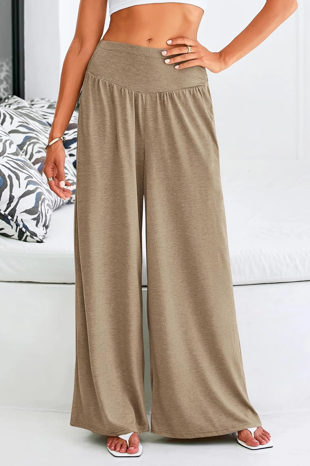 PRETTYGARDEN Women's Summer Wide Leg Trouser Pants Casual High Waisted Flowy Palazzo Lounge Pant with Pockets