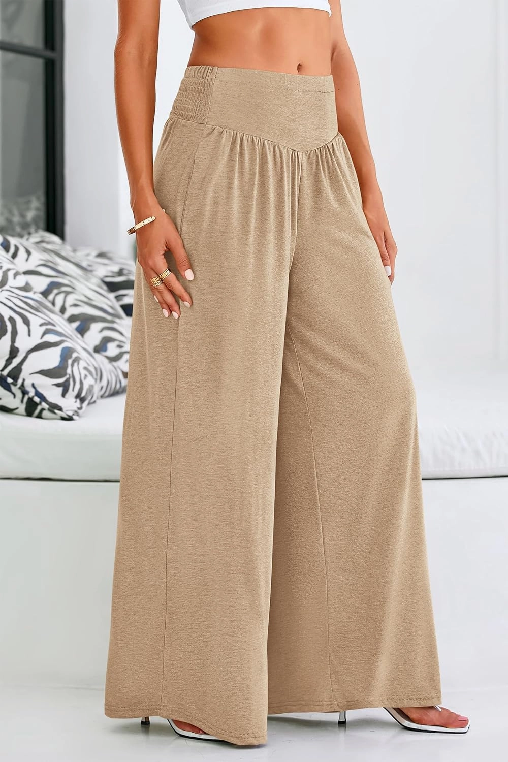 PRETTYGARDEN Women's Summer Wide Leg Trouser Pants Casual High Waisted Flowy Palazzo Lounge Pant with Pockets