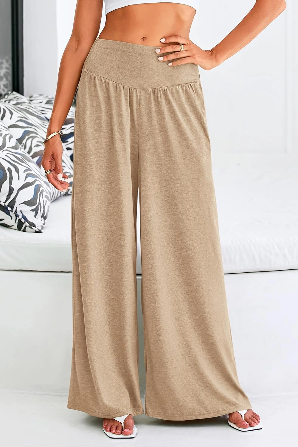 PRETTYGARDEN Women's Summer Wide Leg Trouser Pants Casual High Waisted Flowy Palazzo Lounge Pant with Pockets