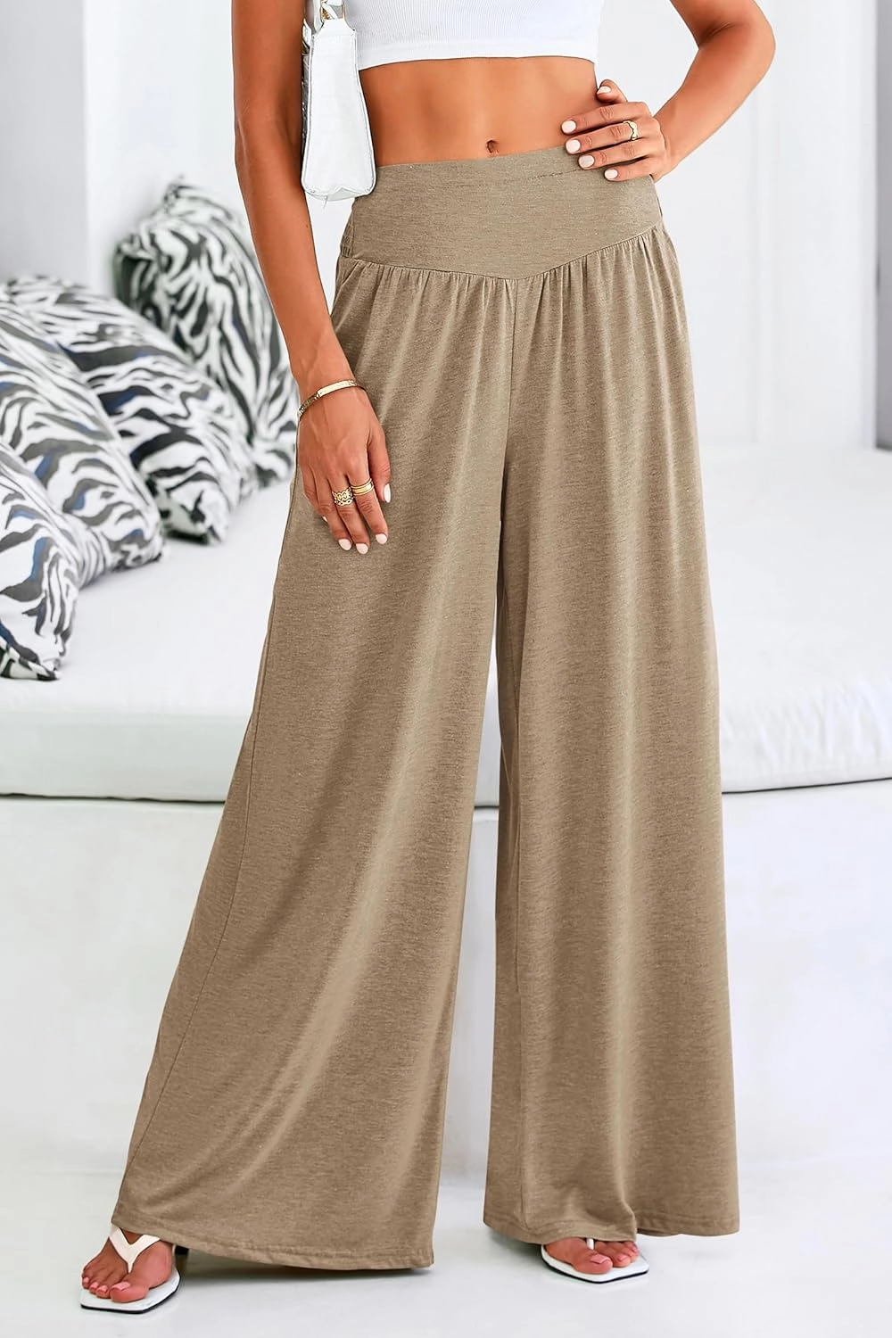 PRETTYGARDEN Women's Summer Wide Leg Trouser Pants Casual High Waisted Flowy Palazzo Lounge Pant with Pockets