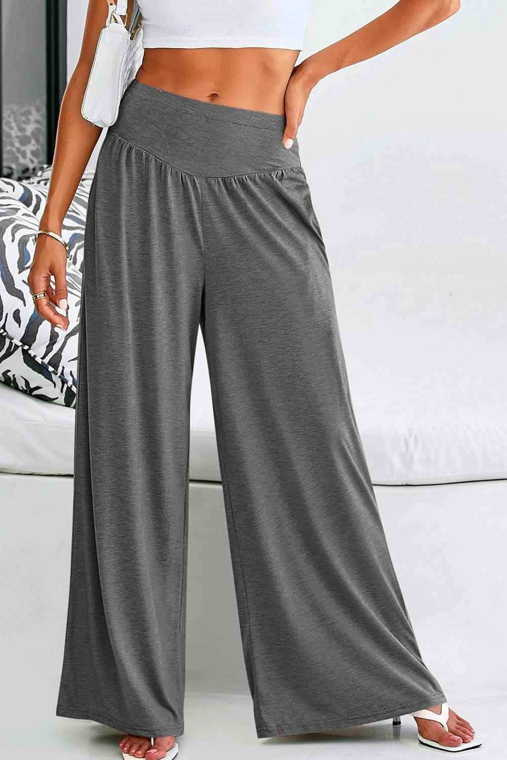 PRETTYGARDEN Women's Summer Wide Leg Trouser Pants Casual High Waisted Flowy Palazzo Lounge Pant with Pockets