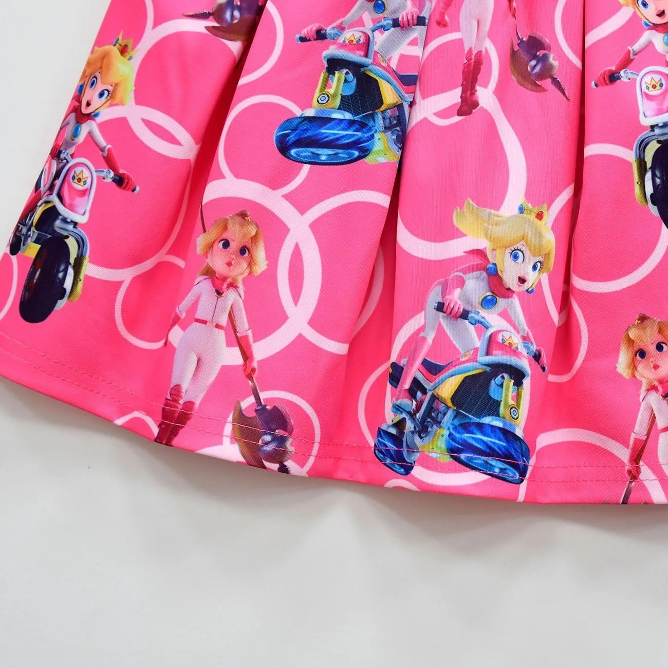 Princess Peach Cosplay Costume Girls Kids Cartoon Short Sleeve Tutu Skirt Dance Dress 2Pcs Outfit Top Tee