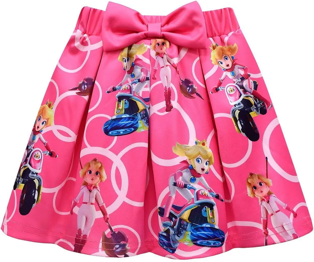 Princess Peach Cosplay Costume Girls Kids Cartoon Short Sleeve Tutu Skirt Dance Dress 2Pcs Outfit Top Tee