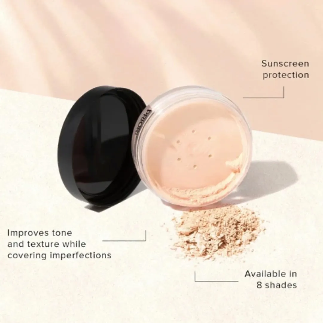 PRIORI Skincare Mineral Foundation, Natural Loose Make Up Powder, Sunscreen Protection, Advanced Skin Correction, Recommended for Sensitive Complexion