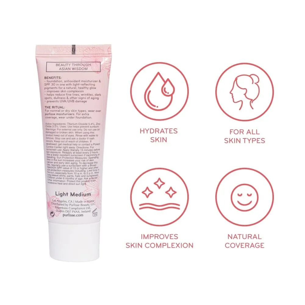 pūrlisse Radiant Glow Illuminating BB Cream with SPF 30 - Glow BB Cream Enriched with Goji & Hawthorn Berry for Dewy Skin - Helps to Improve Skin Texture & Radiance - Tan (1.4 oz)