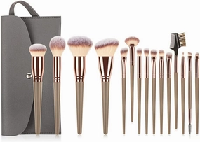 Professional 15Pcs Makeup Brushes with Bag for Powder Eyeshadow Eyebrow Foundation Lip Blush Blending Cosmetic Tools