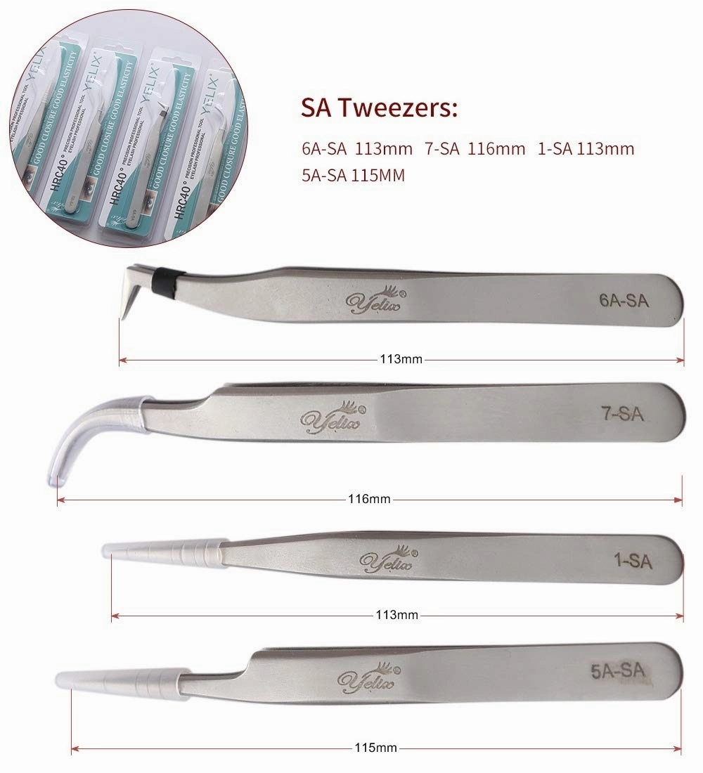 Professional Eyelash Extensions Tools Kit Set of 8 PCS - Yelix SA Series Stainless Steel Tweezers/Makeup Scissors/Eyebrow Knife/Eyelash Brush/Tweezers Case