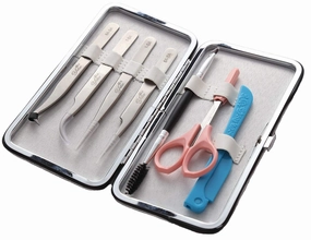 Professional Eyelash Extensions Tools Kit Set of 8 PCS - Yelix SA Series Stainless Steel Tweezers/Makeup Scissors/Eyebrow Knife/Eyelash Brush/Tweezers Case