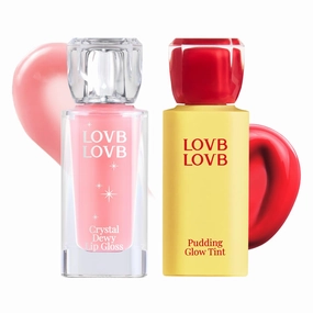 Pudding Glow Korean Lip Tint (01 RED BERRY)   Crystal Dewy Lip Gloss (01 PINK DOLPHIN) | K-Beauty Lip Duo | Long-Lasting & Glossy | Everyday Lip Combo | Lip Glow Set