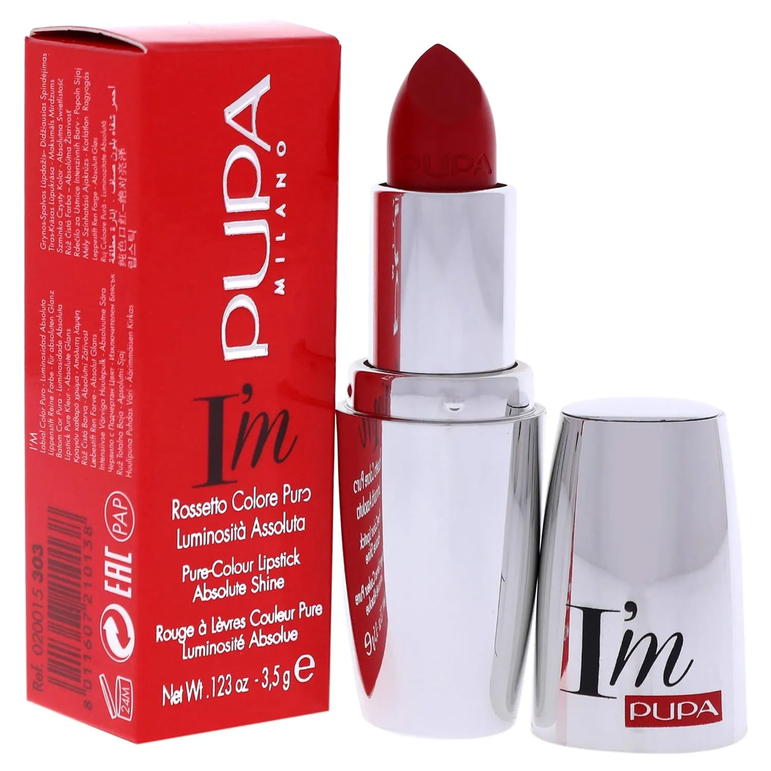 Pupa Milano I Am Pure-Colour Lipstick - 303 Flamboyant Orange for Women - 0.123 oz Lipstick