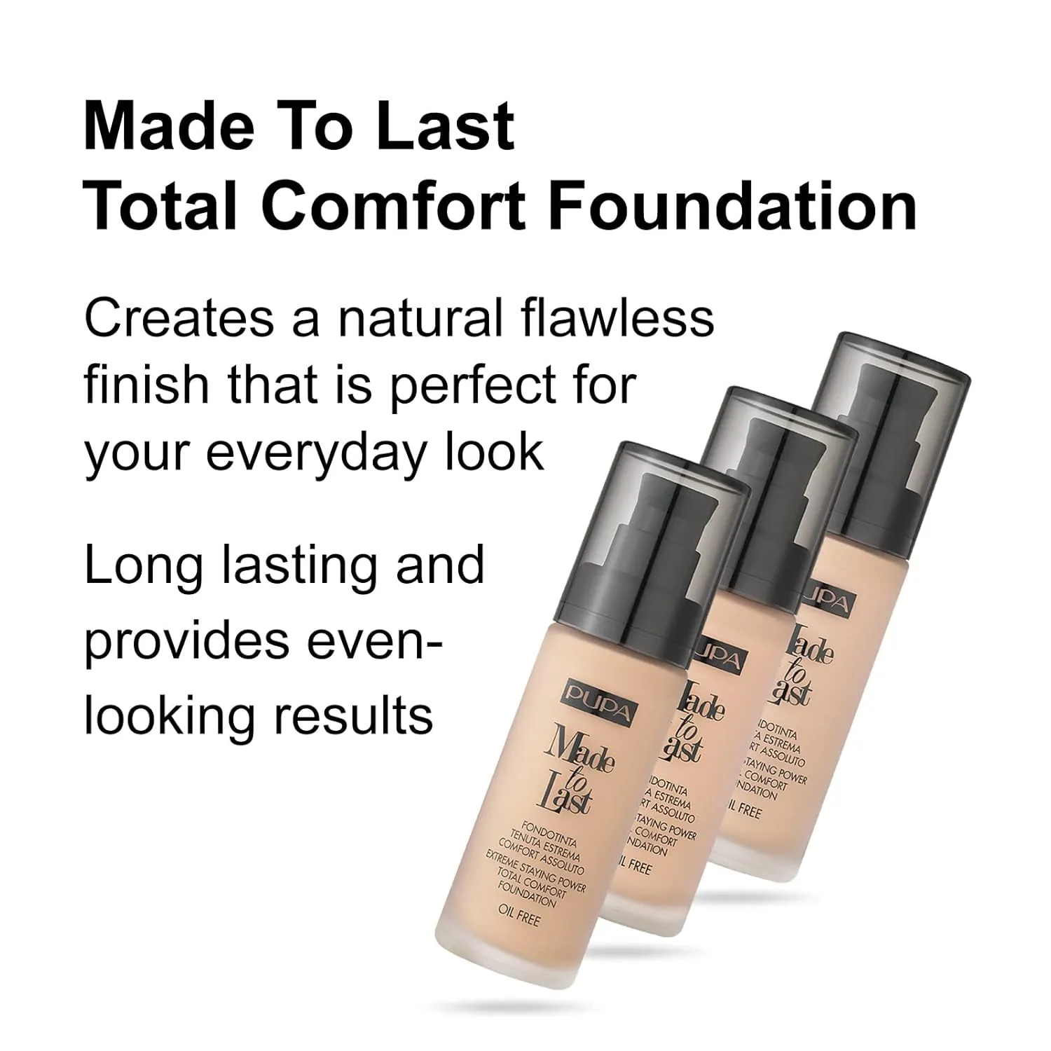 PUPA Milano Made To Last Extreme Staying Power Total Comfort Foundation - Extreme Hold Fluid Foundation - Long Lasting And Weather Resistant - Medium To High Coverage - Medium Beige - 1.01 Oz