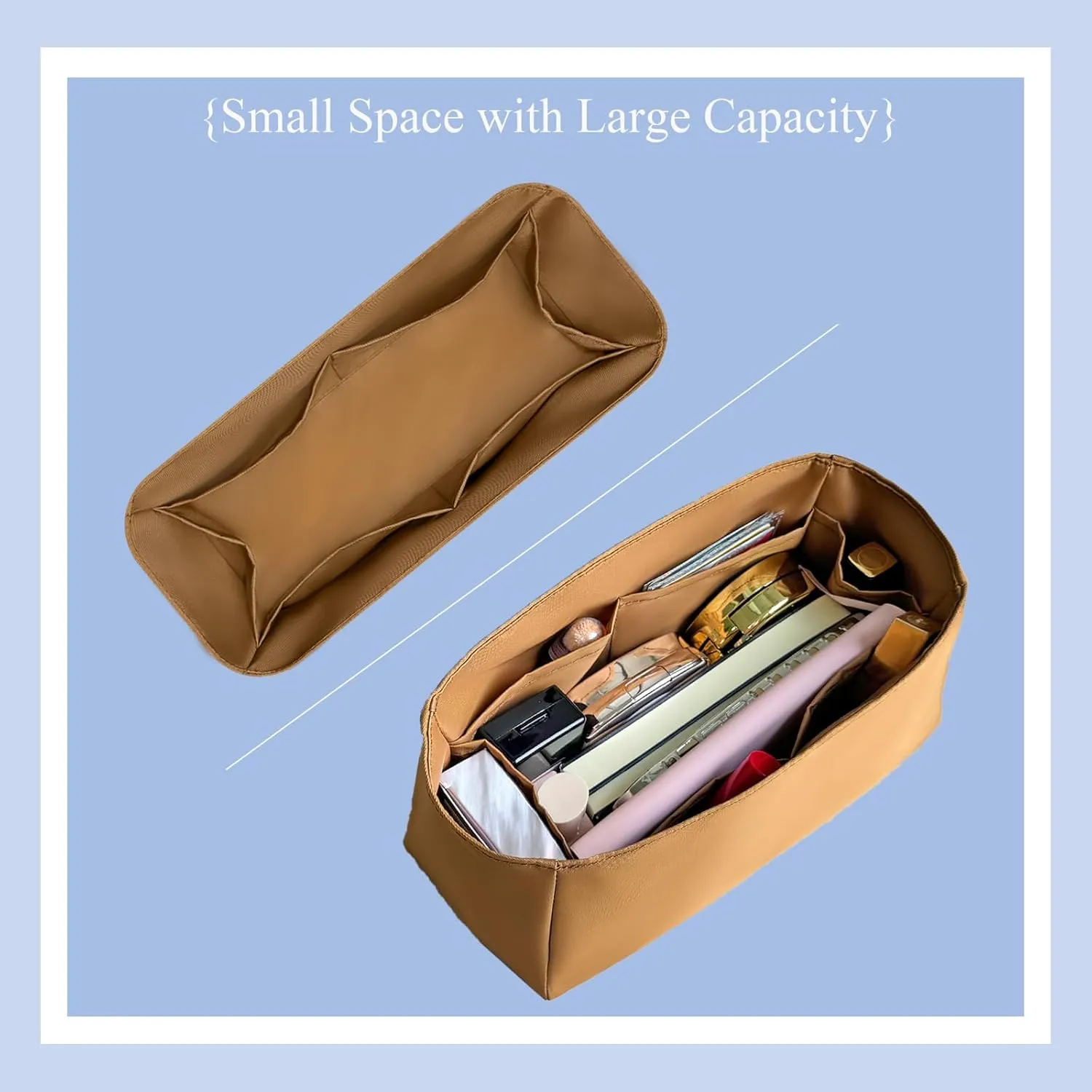Purse Organizer Insert, Nylon Inner Liner for Loewe Flamenco Bag, Durable Storage with Multiple Pouch, Cosmetics Zipper Bag Insert Handbag Organizer (Style-04, Medium)