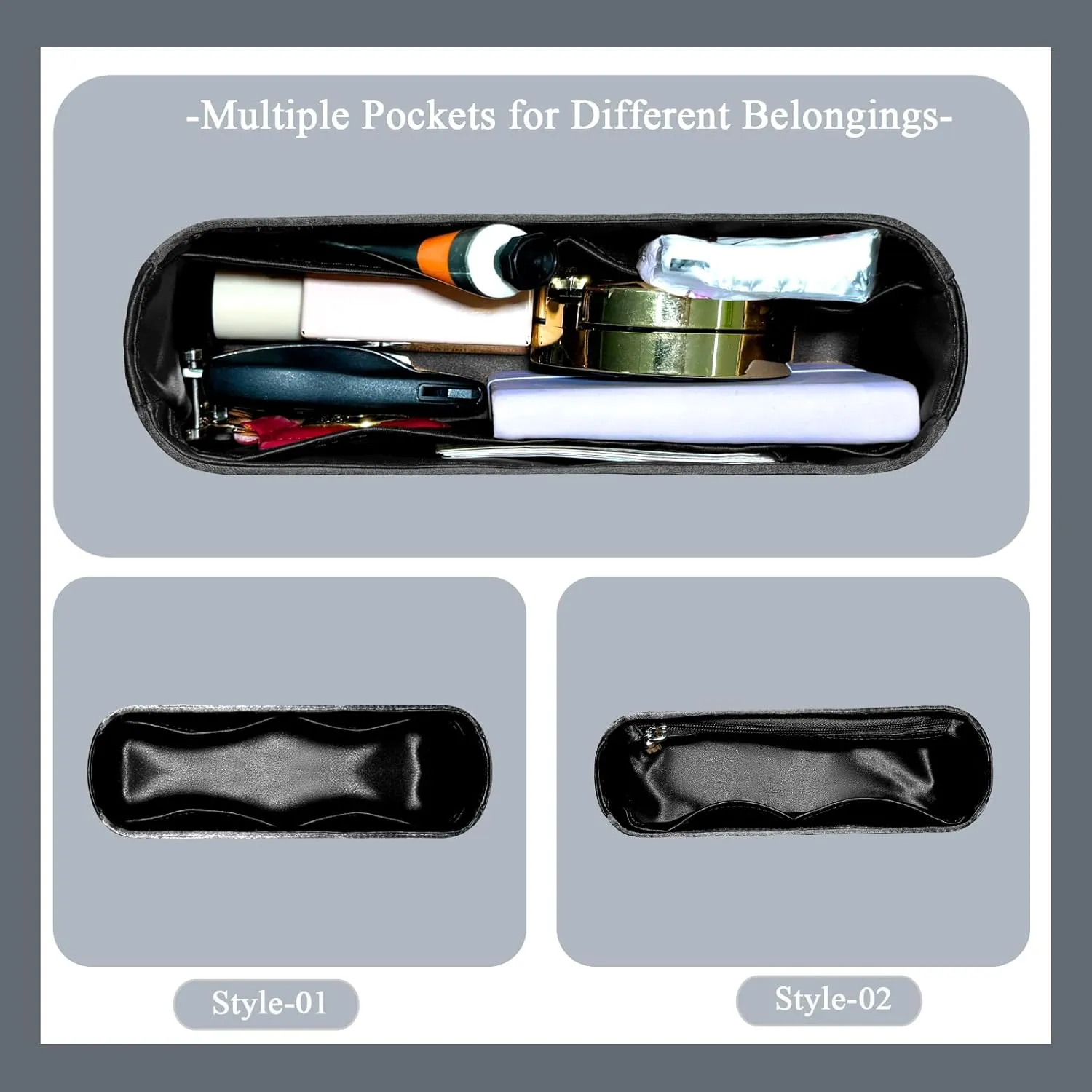 Purse Organizer Insert, Silk Satin Inside Bag Organizer Insert Fit for Balenciaga BB Soft Hobo Bag Small Inner Makeup Storage Bag Organizer Insert (Style-02, Medium)