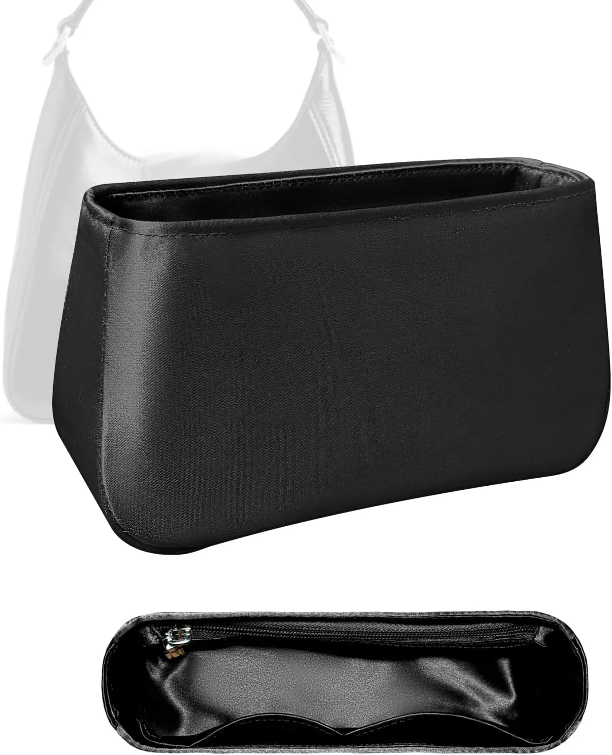Purse Organizer Insert, Silk Satin Inside Bag Organizer Insert Fit for Balenciaga BB Soft Hobo Bag Small Inner Makeup Storage Bag Organizer Insert (Style-02, Medium)