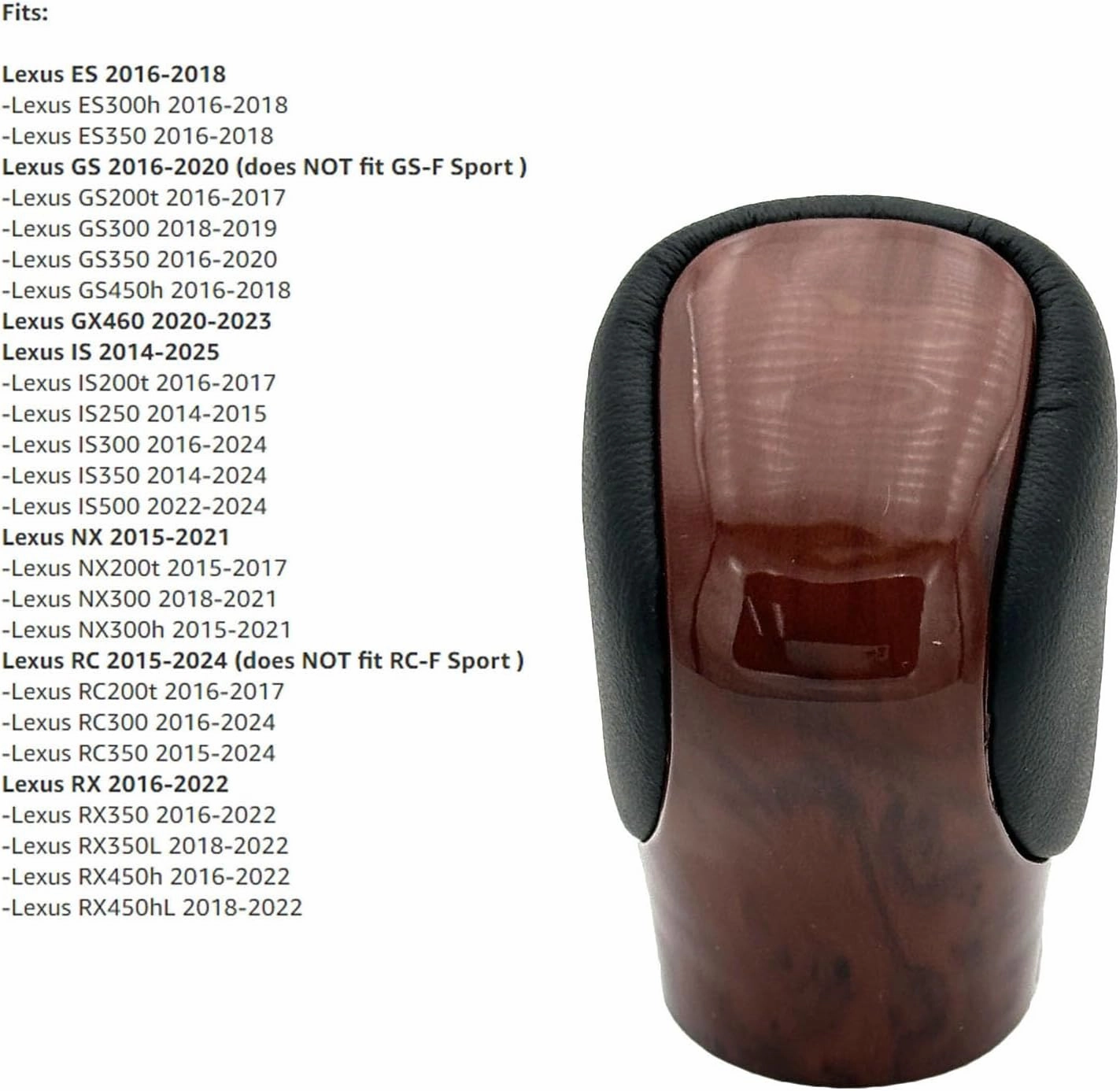 Pursuestar Black Leather Brown Peach Wood Gear Lever Shift Knob Shifter for Lexus ES GS GX is NX RC RX 200t 300 350 3450h 450hL 350L IS250
