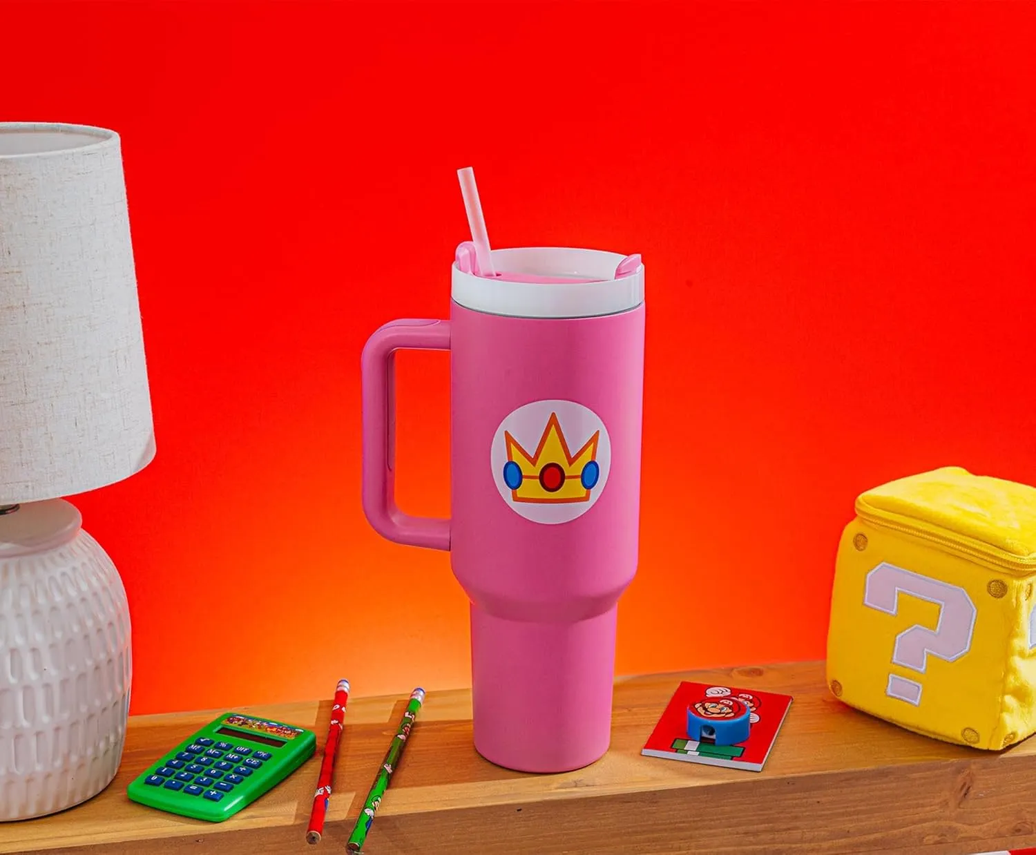 Pyramid America Super Mario Bros. Princess Peach Icon Metal Travel Tumbler With Leak-Resistant Lid and Reusable Straw | Holds 40 Ounces