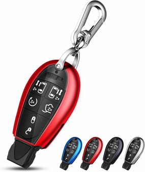 QBUC for Dodge Key Fob Cover with Keychain TPU Key Case Compatible with 2008-2018 Dodge Ram Jeep Chrysler Model Accessories (Red)